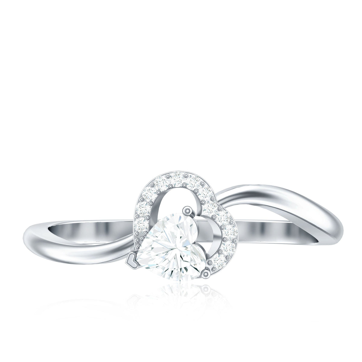 Rosec Jewels certified moissanite heart promise ring for women, featuring a sparkling heart-shaped moissanite stone on a sleek ring band.