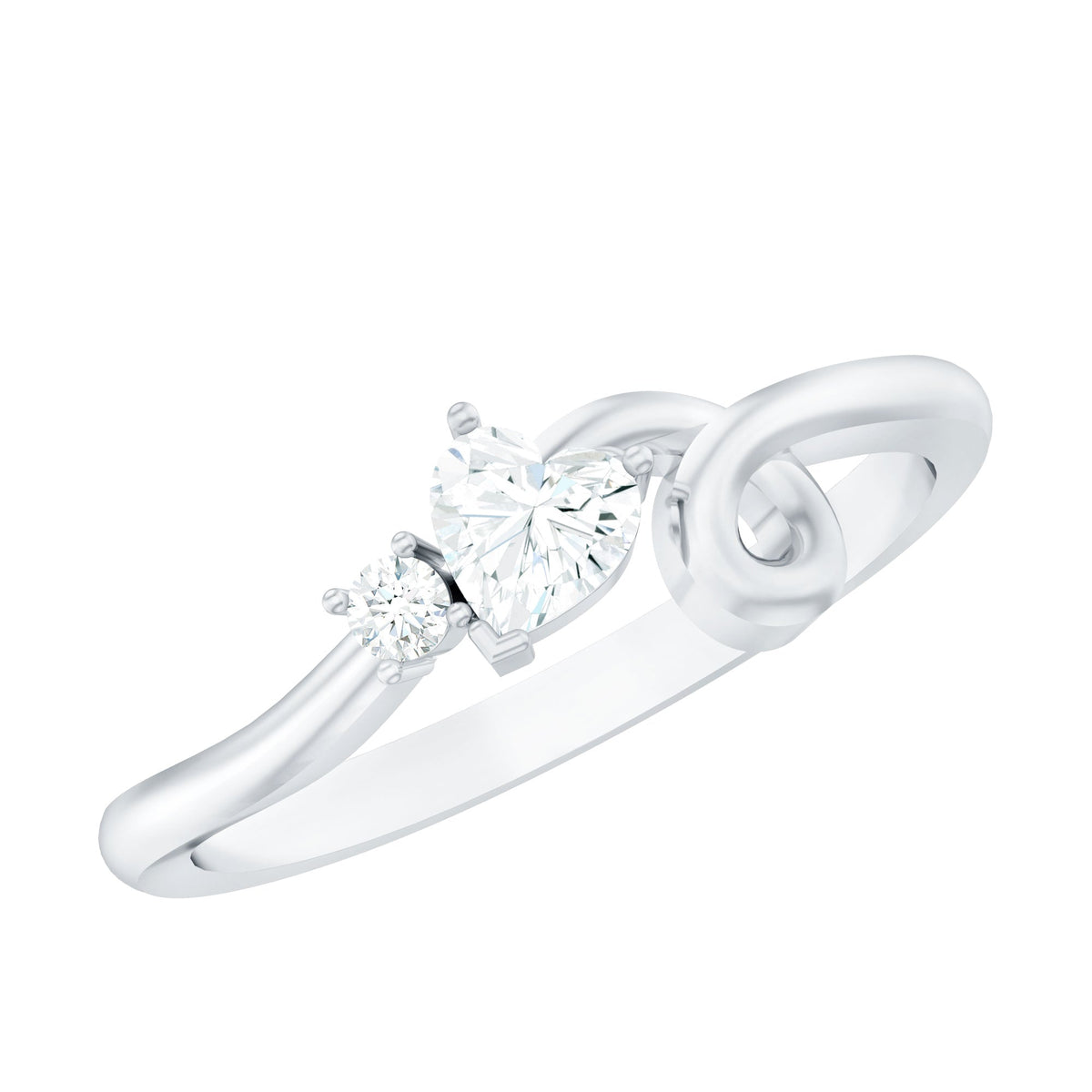 Certified Moissanite heart promise ring with twisted shank, featuring a sparkling heart-shaped center stone from Rosec Jewels.