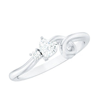 Certified Moissanite heart promise ring with twisted shank, featuring a sparkling heart-shaped center stone from Rosec Jewels.
