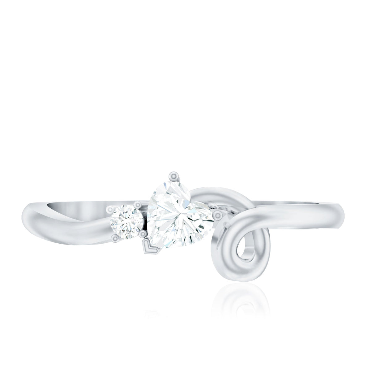 Certified Moissanite heart promise ring with twisted shank, featuring sparkling moissanite stones on a silver-colored band.
