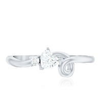 Certified Moissanite heart promise ring with twisted shank, featuring sparkling moissanite stones on a silver-colored band.