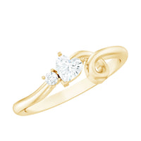 Certified Moissanite Heart Promise Ring with twisted shank from Rosec Jewels, featuring a sparkling heart-shaped center stone.