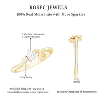 Certified Moissanite Heart Promise Ring with twisted shank, featuring a sparkling heart-shaped center stone and elegant band design.