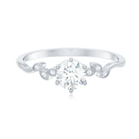 Certified Moissanite Flower Promise Ring with Beaded Detail