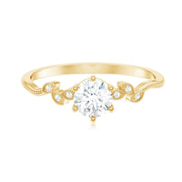 Certified Moissanite Flower Promise Ring with Beaded Detail