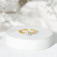 Dainty Promise Ring with Baguette and Round Moissanite