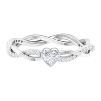 Certified Real Diamond Heart Promise Ring with Braided Shank