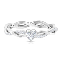 Certified Real Diamond Heart Promise Ring with Braided Shank