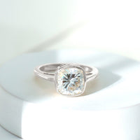 Bezel Set Cushion Cut Moissanite Solitaire Engagement Ring