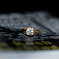Bezel Set Cushion Cut Moissanite Solitaire Engagement Ring