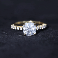 Solitaire Moissanite Cushion Cut Engagement Ring with Side Stones