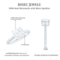 3 CT Certified Moissanite Cushion Cut Engagement Ring