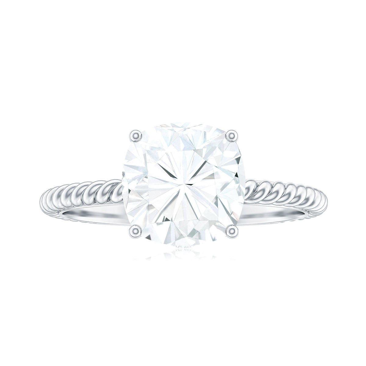 Cushion Cut Moissanite Solitaire Engagement Ring with Twisted Rope