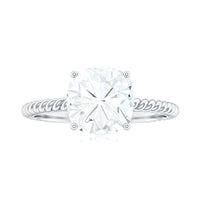 Cushion Cut Moissanite Solitaire Engagement Ring with Twisted Rope