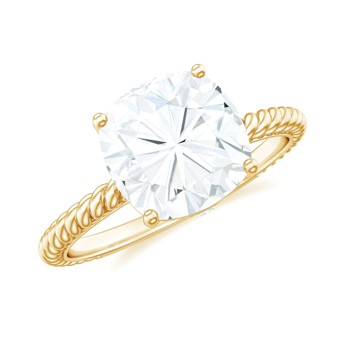 Cushion Cut Moissanite Solitaire Engagement Ring with Twisted Rope