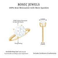 Cushion Cut Moissanite Solitaire Engagement Ring with Twisted Rope