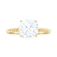 Cushion Cut Moissanite Solitaire Engagement Ring with Twisted Rope