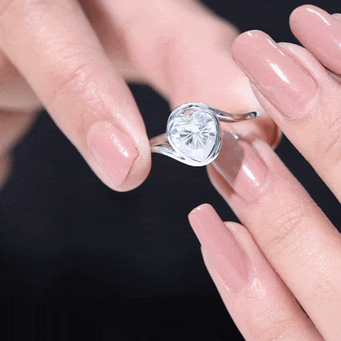 Yellow heart-shaped moissanite bypass engagement ring for women by Rosec Jewels, featuring a sparkling solitaire design.