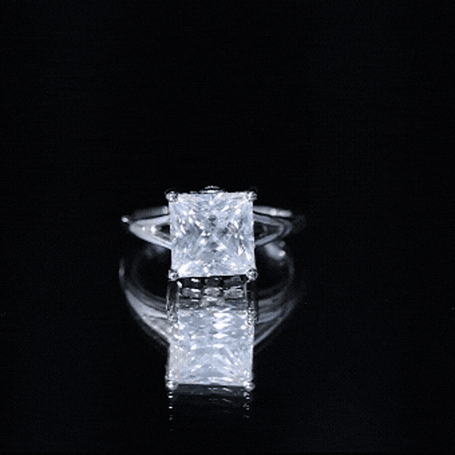 Yellow gold certified 3 carat moissanite princess cut engagement ring with split shank by Rosec Jewels