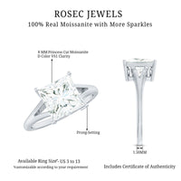 Certified 3 Carat Moissanite Princess Cut Engagement Ring with Split Shank