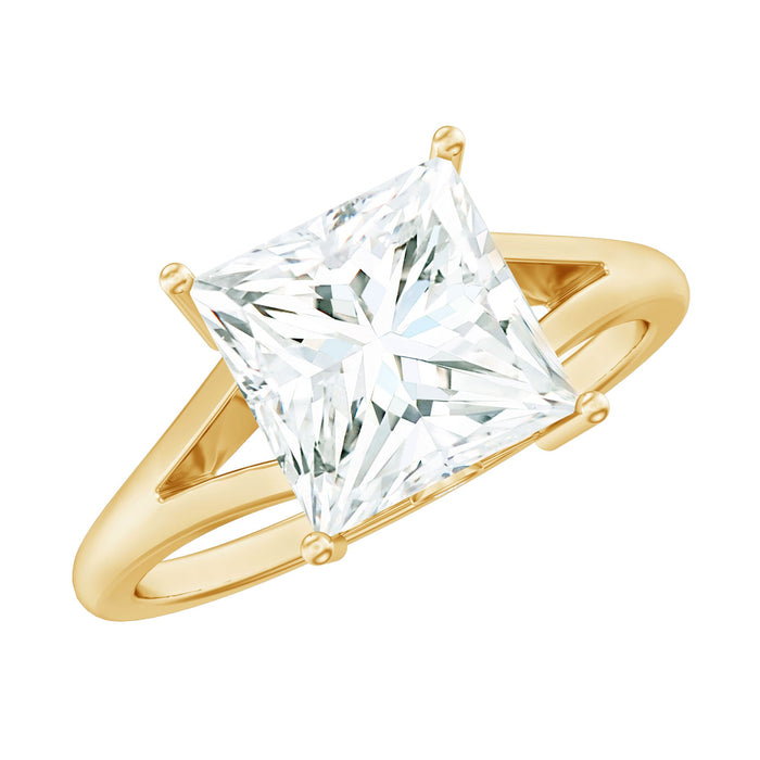 Certified 3 Carat Moissanite princess cut engagement ring with split shank design from Rosec Jewels.