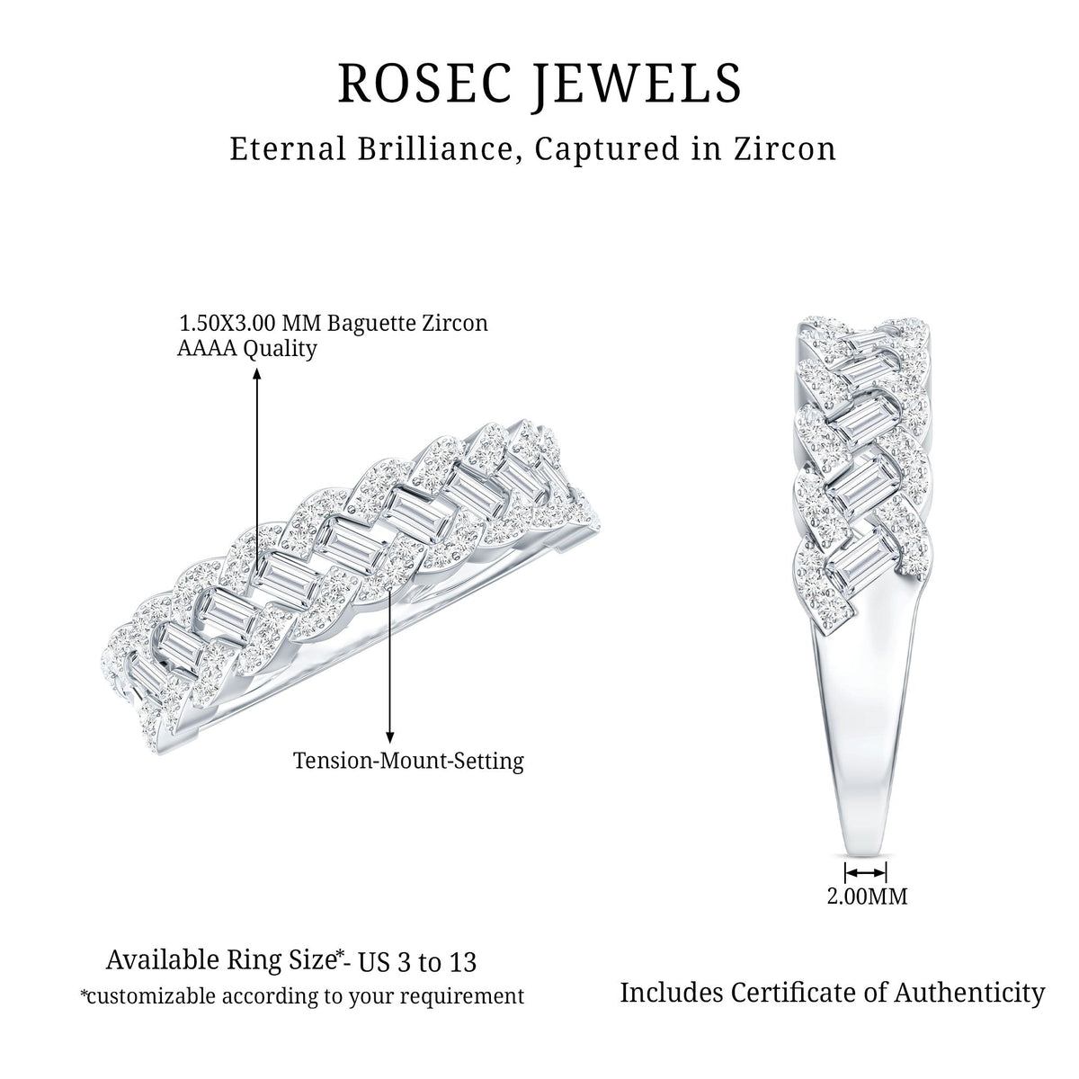 Baguette and Round Cut Zircon Braided Anniversary Ring