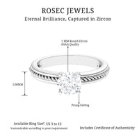 Cubic Zirconia Solitaire Twisted Rope Ring in Square Prong Setting