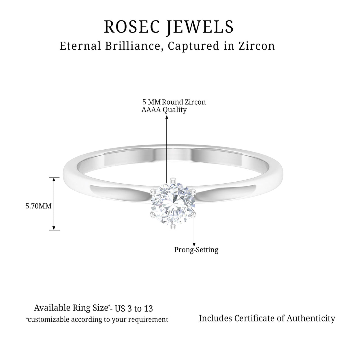 5 MM Round Zircon Solitaire Promise Ring