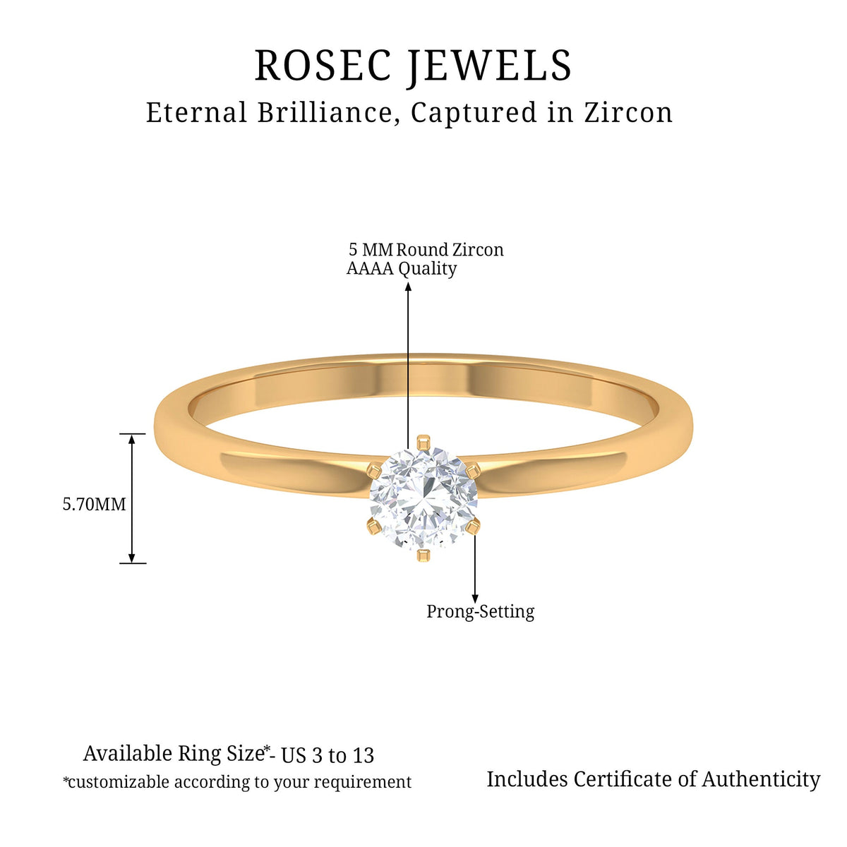 5 MM Round Zircon Solitaire Promise Ring
