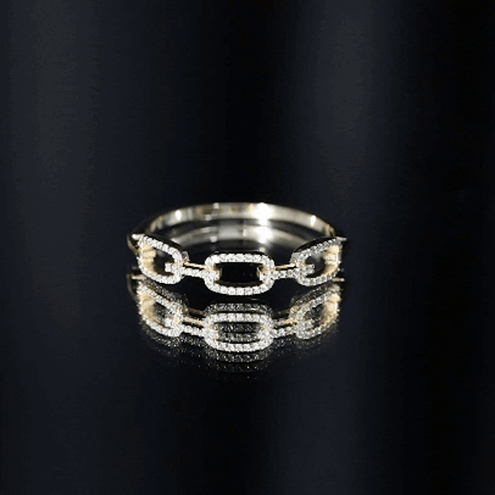 Yellow cubic zirconia chain link ring by Rosec Jewels, showcasing a minimalist design with sparkling cubic zirconia accents.