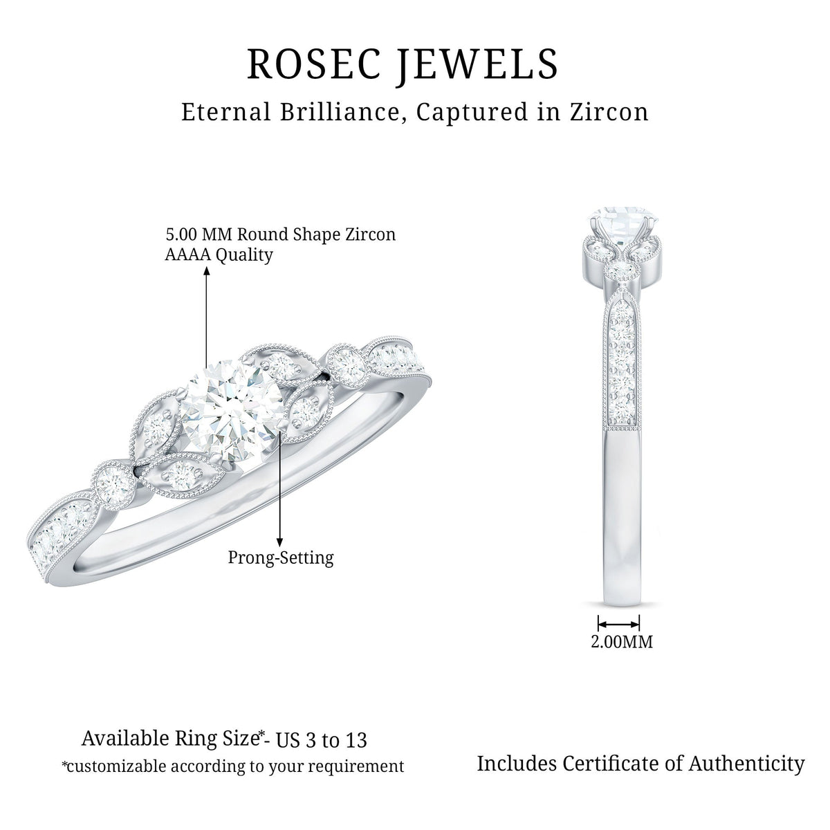 Vintage Inspired Zircon Engagement Ring for Women