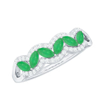 Natural marquise emerald half eternity ring with diamond accents, showcasing Rosec Jewels' elegant jewelry design.