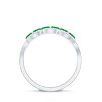 Natural marquise emerald half eternity ring with small diamonds by Rosec Jewels, showcasing alternating emeralds and diamonds in a gold band.