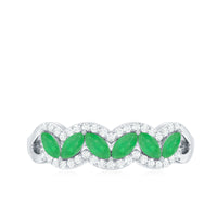Natural marquise emerald half eternity ring with diamond accents from Rosec Jewels, showcasing a row of emerald and diamond in a delicate band.