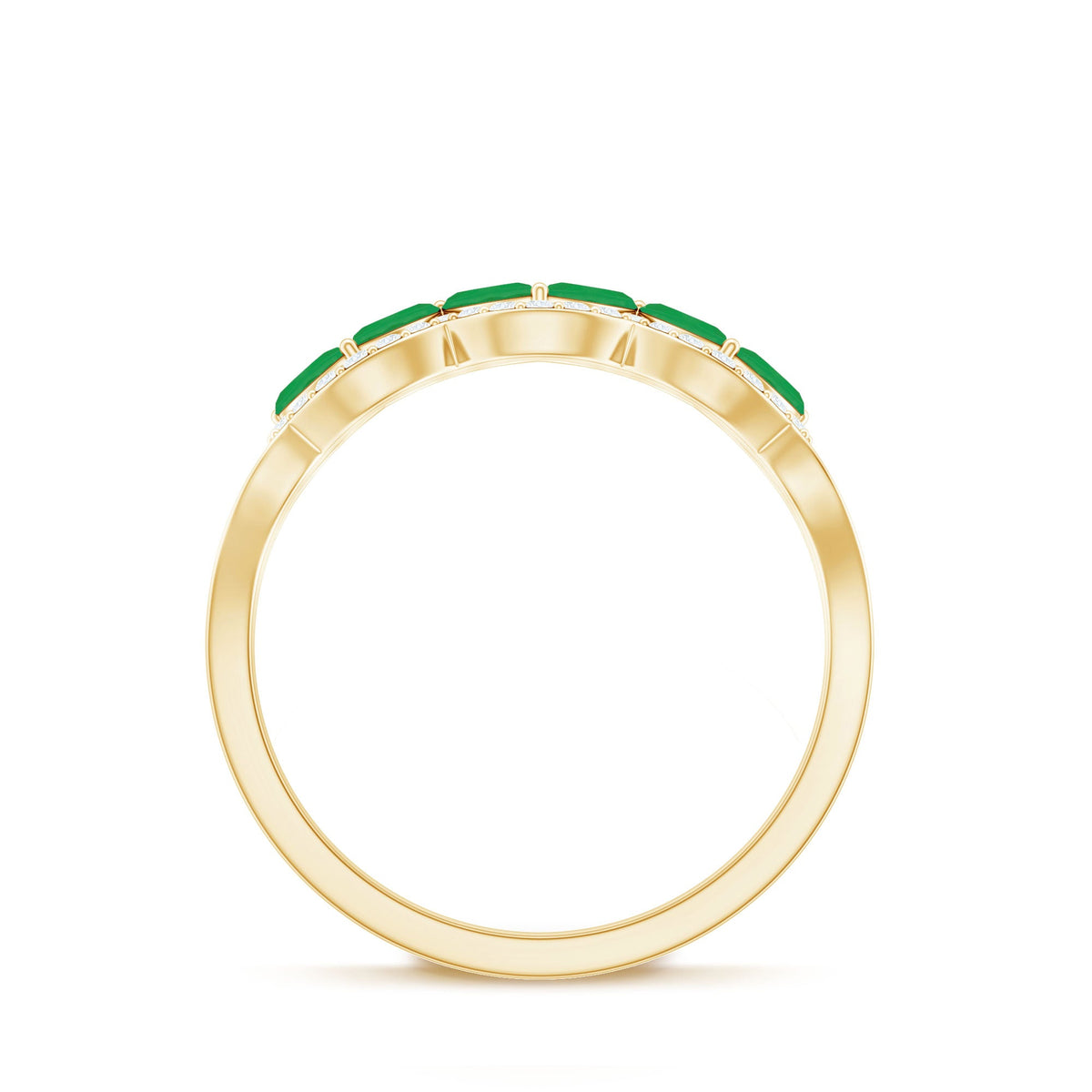 Natural marquise emerald half eternity ring with diamonds from Rosec Jewels, showcasing a row of emerald and diamond accents.