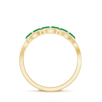 Natural marquise emerald half eternity ring with diamonds from Rosec Jewels, showcasing a row of emerald and diamond accents.