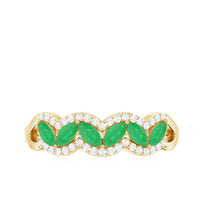 Natural marquise emerald half eternity ring with diamonds, crafted by Rosec Jewels, showcasing elegant gemstone and diamond detailing.