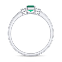 Emerald cut emerald and diamond 3-stone promise ring for her by Rosec Jewels, featuring a sleek gold band and sparkling gemstones.