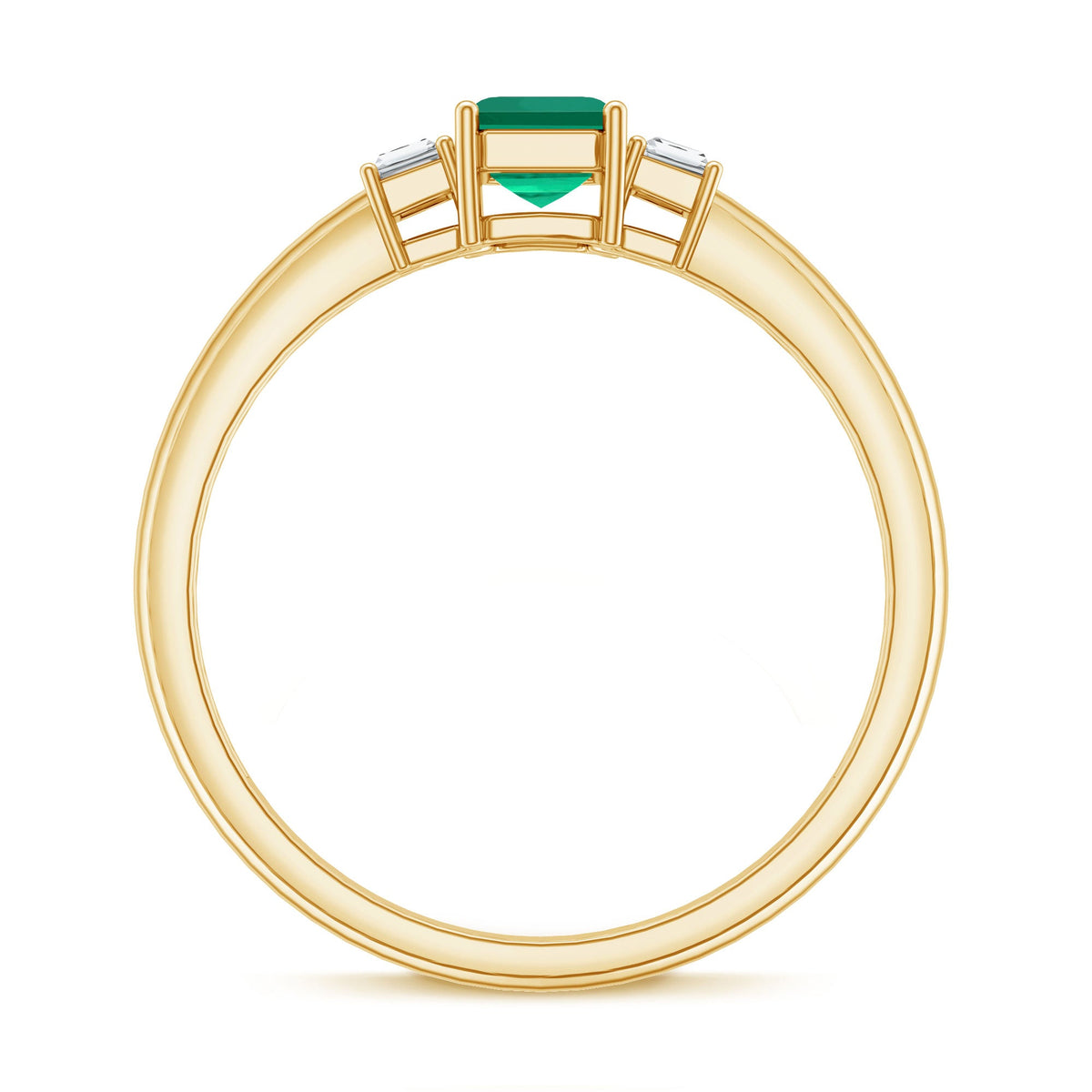 Emerald cut emerald and diamond 3 stone promise ring for her by Rosec Jewels, showcasing elegant jewelry design.