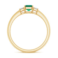 Emerald cut emerald and diamond 3 stone promise ring for her by Rosec Jewels, showcasing elegant jewelry design.