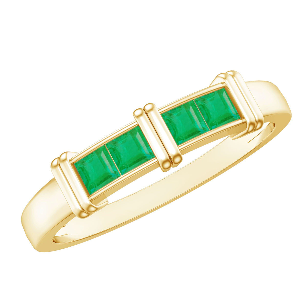 Princess Cut Real Emerald Band Ring in Channel Setting