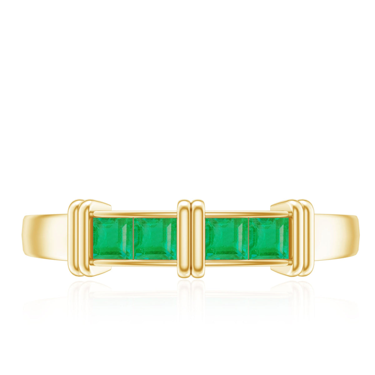 Princess Cut Real Emerald Band Ring in Channel Setting