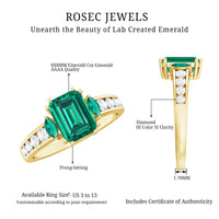 Lab Created Emerald Cut Emerald Engagement Ring with Diamonds