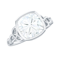 Cushion Cut Moissanite Solitaire Celtic Knot Ring in Bezel Setting