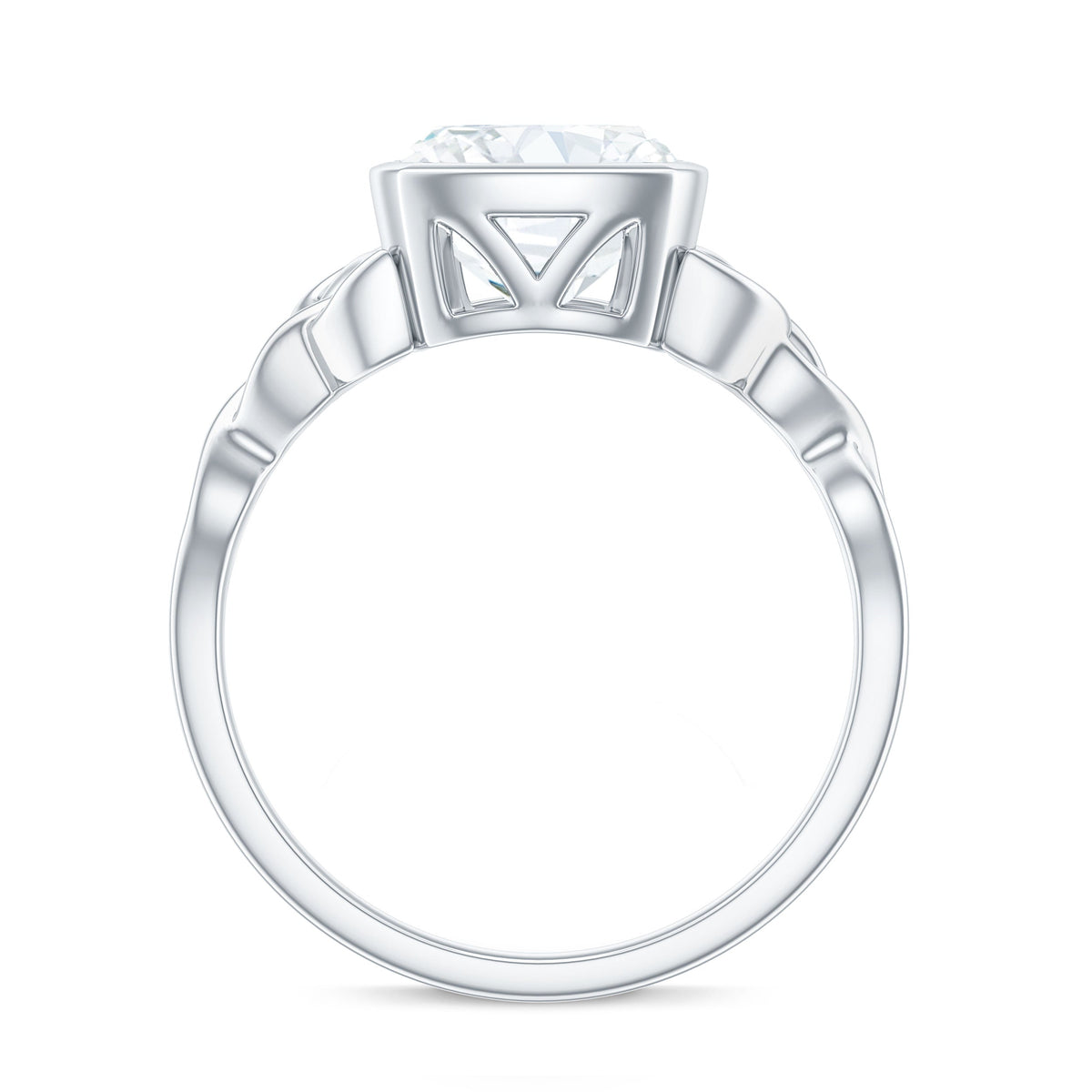 Cushion Cut Moissanite Solitaire Celtic Knot Ring in Bezel Setting