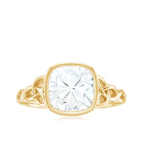 Cushion Cut Moissanite Solitaire Celtic Knot Ring in Bezel Setting