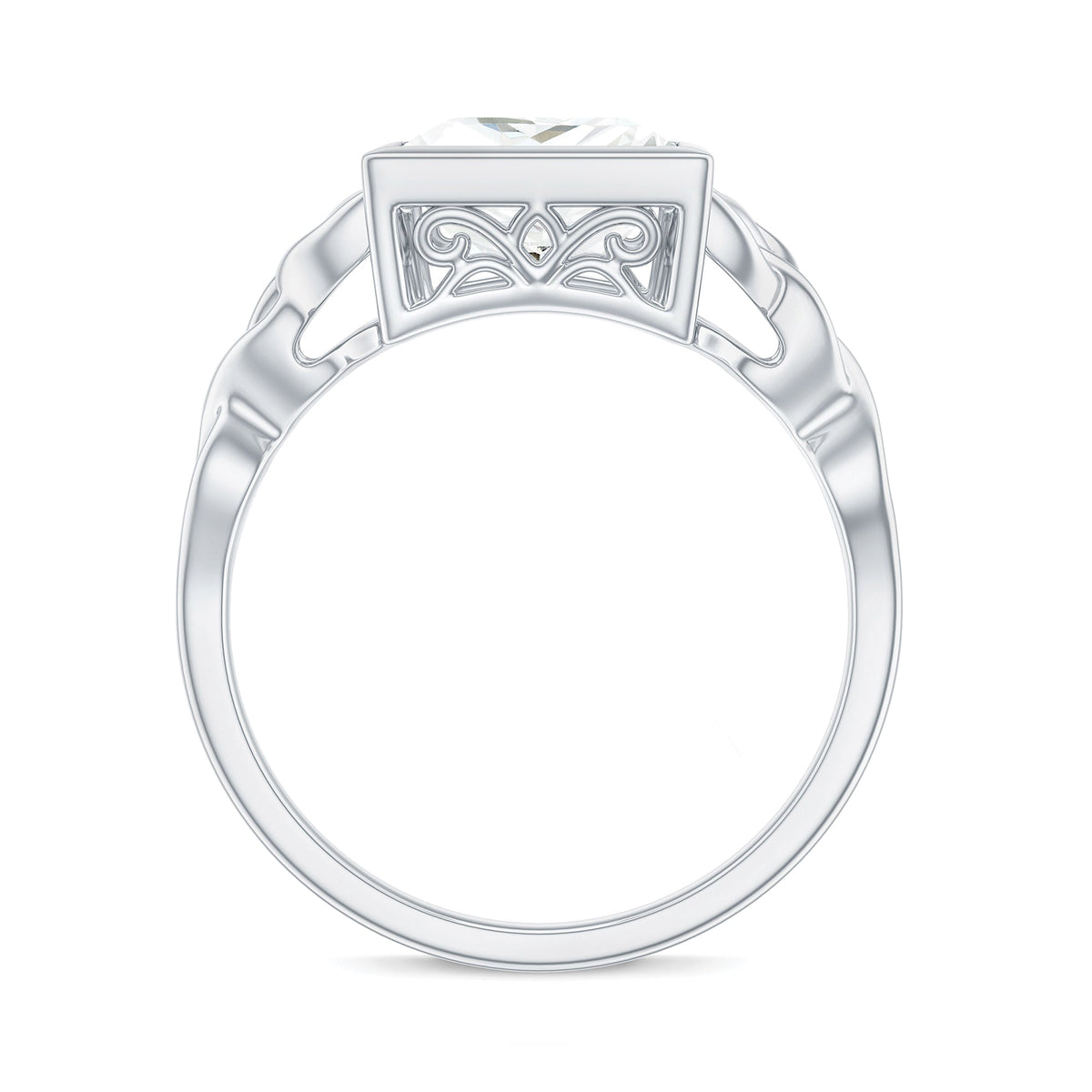Princess Cut Moissanite Celtic Engagement Ring in Bezel Setting