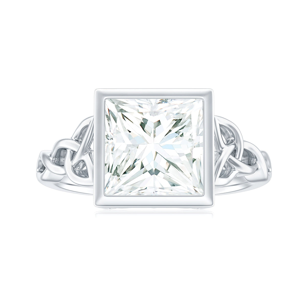 Princess Cut Moissanite Celtic Engagement Ring in Bezel Setting