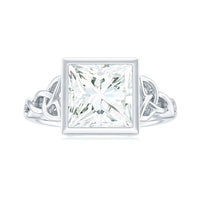 Princess Cut Moissanite Celtic Engagement Ring in Bezel Setting