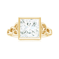 Princess Cut Moissanite Celtic Engagement Ring in Bezel Setting